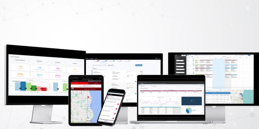 Hero image of various Service Pro screens on different digital devices. 