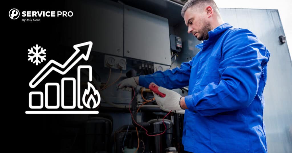 A commercial HVAC service technician works on a piece of equipment.