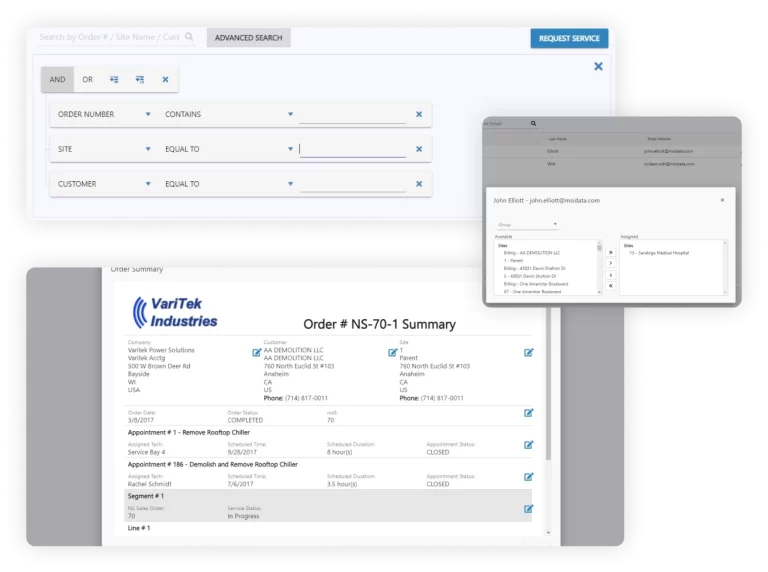 Three screenshots of the Customer Portal Add-On.