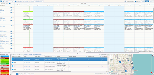 Animated screen scrolling through the Scheduling features of Service Pro.