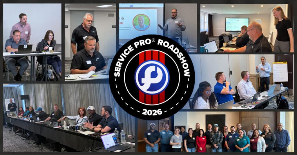 A collage of photos of attendees and MSI Data staff from the 2026 Service Pro roadshow