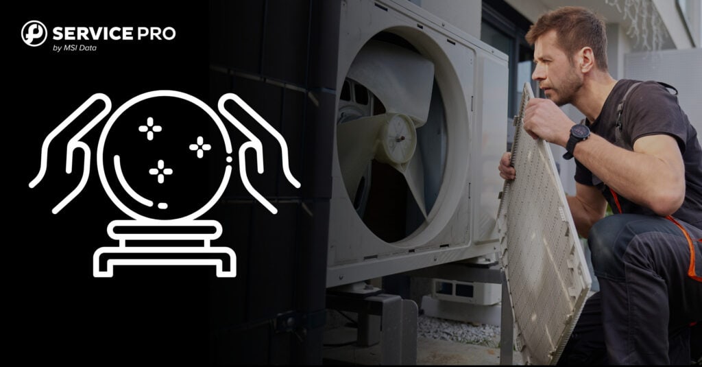 An HVAC technician in the field with the Service Pro logo