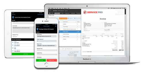 Screenshots of Service Pro by MSI Mobile Form Builder on a Macbook, iPad and iPhone